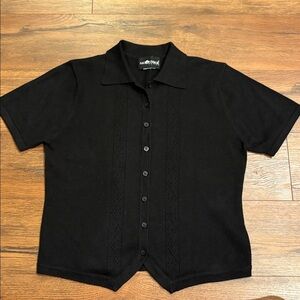 Sag Harbor Black Knit Button-Up Top